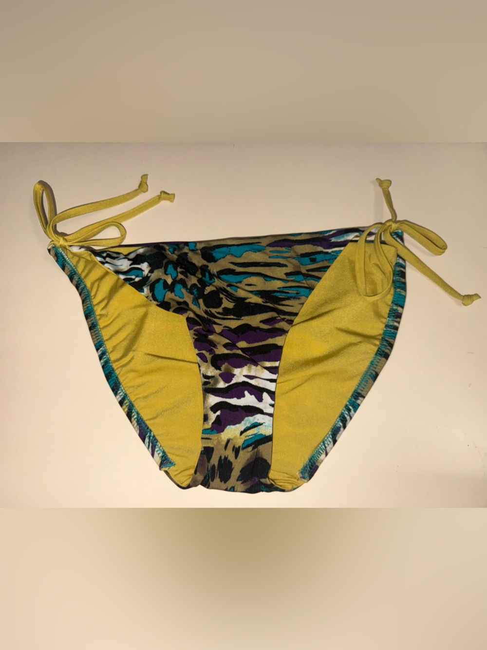 Tie-Side Swim Bottom in Yellow with Multi-Print Panel
